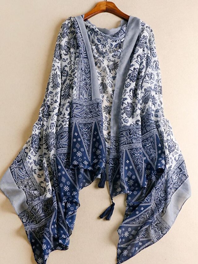  Women's Women's Shawls & Wraps Street Blue Scarf Print / Basic / Fall / Winter / Spring / Cotton