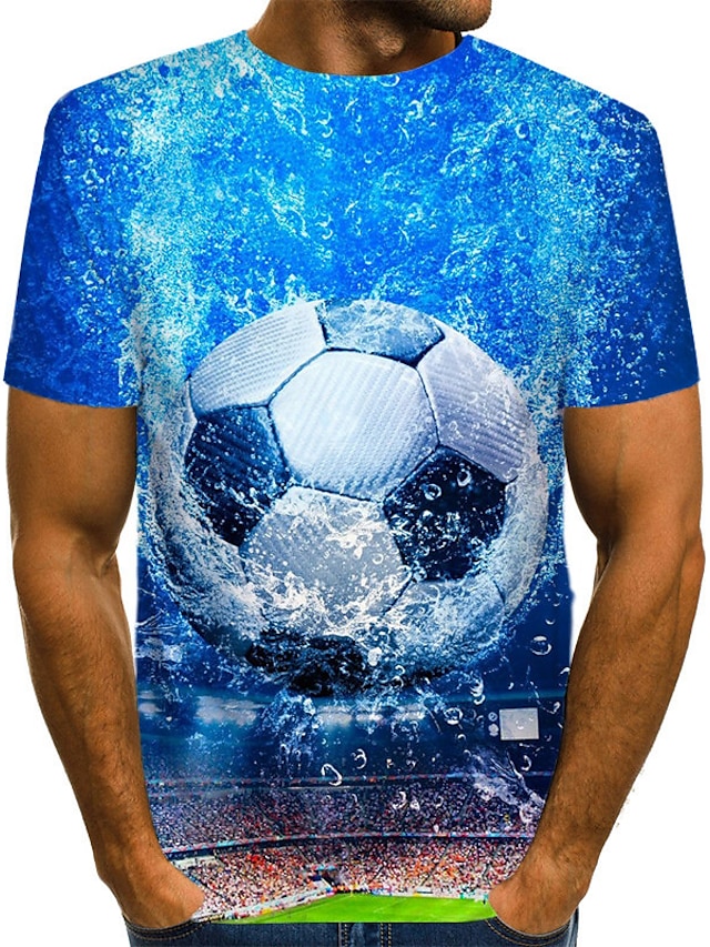  Homens Camiseta Camisa Social Gráfico 3D Decote Redondo Tamanho Grande Diário Feriado Manga Curta Imprimir Blusas Roupa de rua Exagerado Azul / Verão