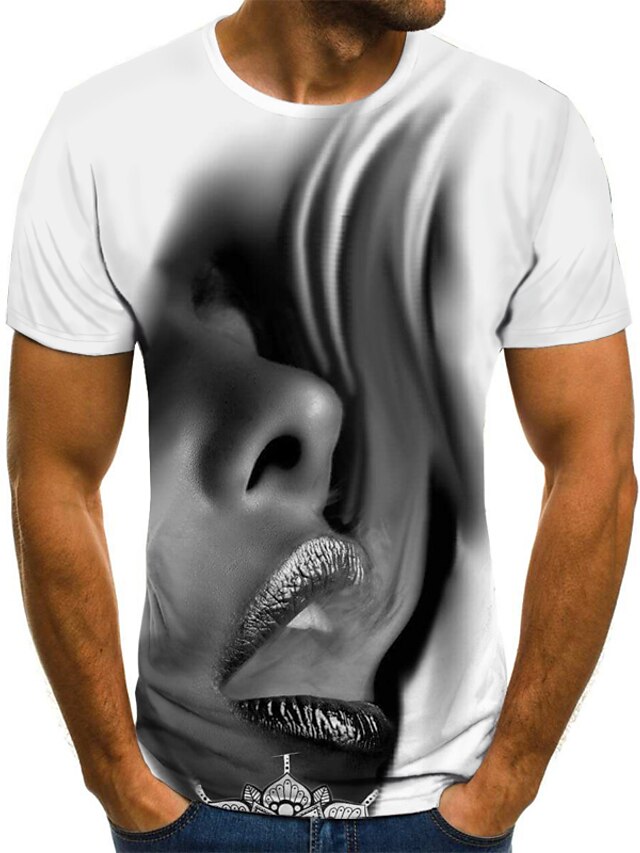  Men's T shirt Graphic Round Neck Daily Going out Short Sleeve Print Tops Streetwear Punk & Gothic Light gray / Summer