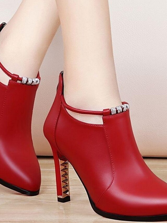  Women's Boots Fashion Boots Daily Solid Colored Booties Ankle Boots Winter Pumps Pointed Toe Fashion Boots PU Loafer Black Red