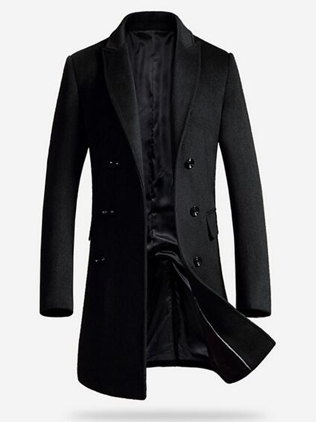  Men's Trench Coat Overcoat Winter Coat Business Casual Overcoat 100% Polyester Winter Clothing Apparel Solid Colored Notch lapel collar / Long Sleeve / Daily / Peaked Lapel / Long Sleeve / Long
