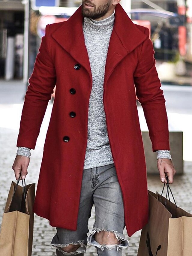  Men's Winter Coat Long Solid Colored Daily Basic Black & Red Long Sleeve Red US34 / UK34 / EU42 US36 / UK36 / EU44 US38 / UK38 / EU46 / Slim
