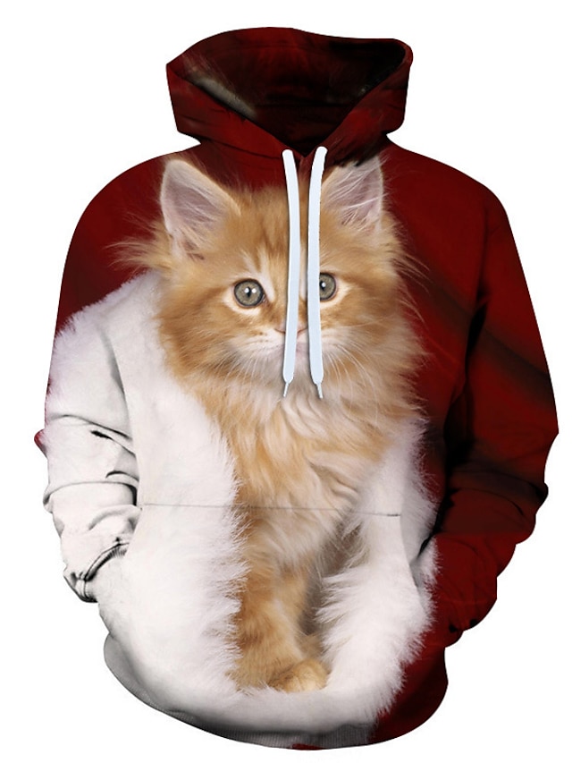  Men's Graphic 3D Animal Pullover Hoodie Sweatshirt Front Pocket 3D Print Daily 3D Print Casual Hoodies Sweatshirts  Red