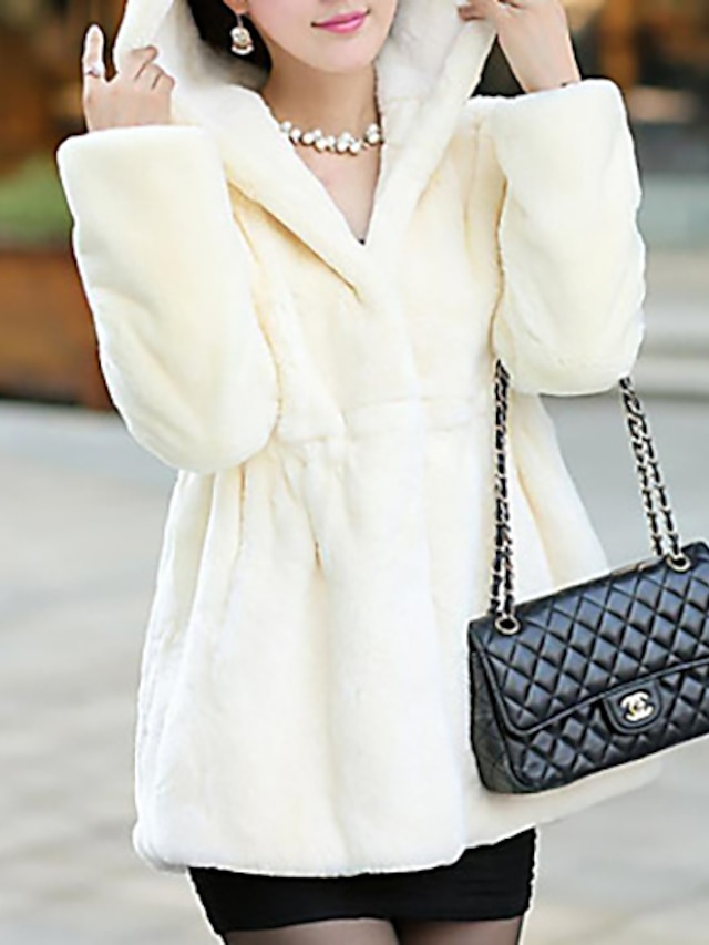  Per donna Cappotto di pelliccia Inverno Per uscire Lungo Cappotto Standard Giacca Manica lunga Tinta unita Bianco Nero Rosso