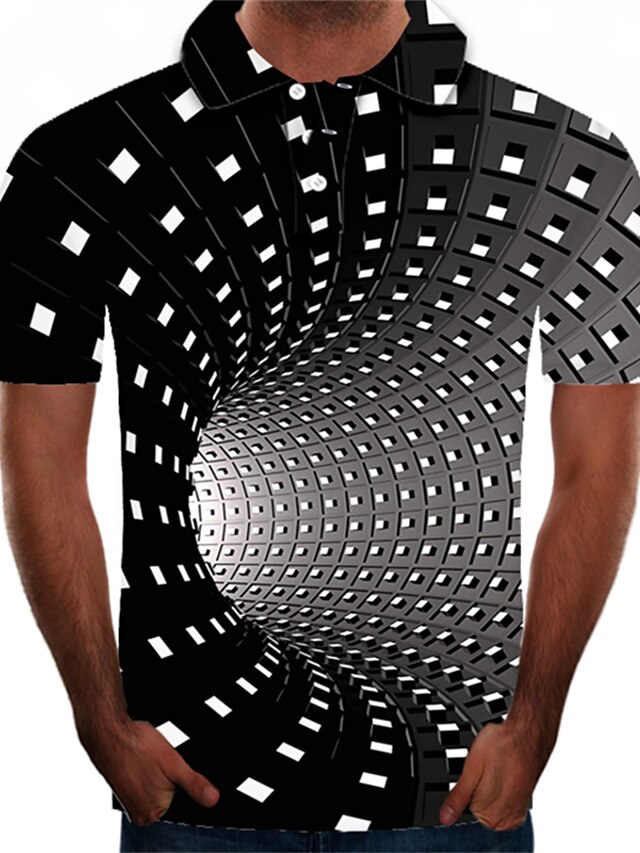  Herren Golfhemd Tennishemd Grafik 3D Kragen Hemdkragen Übergröße Täglich Ausgehen Kurzarm Oberteile Strassenmode Übertrieben Schwarz