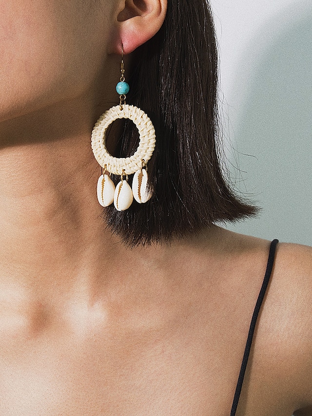  Women's Drop Earrings Earrings Tropical Shell Tropical Boho Resin Shell Earrings Jewelry Beige / White For Gift Holiday Festival