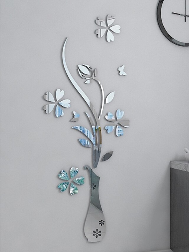  diy espejo florero 3d cristal acrílico mariposa pegatinas, florero floral espejo etiqueta de la pared para la entrada sala de estar muebles decoración de la pared 40 * 60 cm