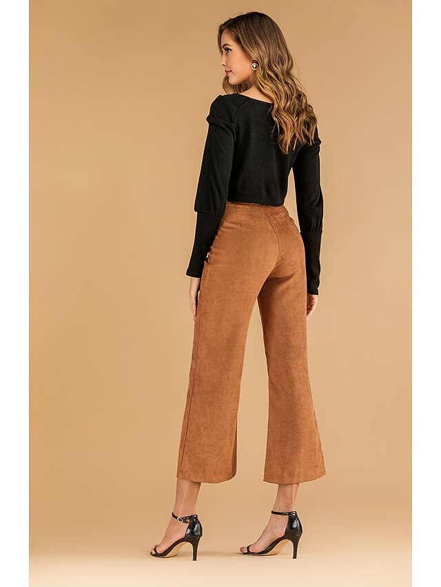  Women's Street chic Loose Wide Leg Pants - Solid Colored Khaki S / M / L