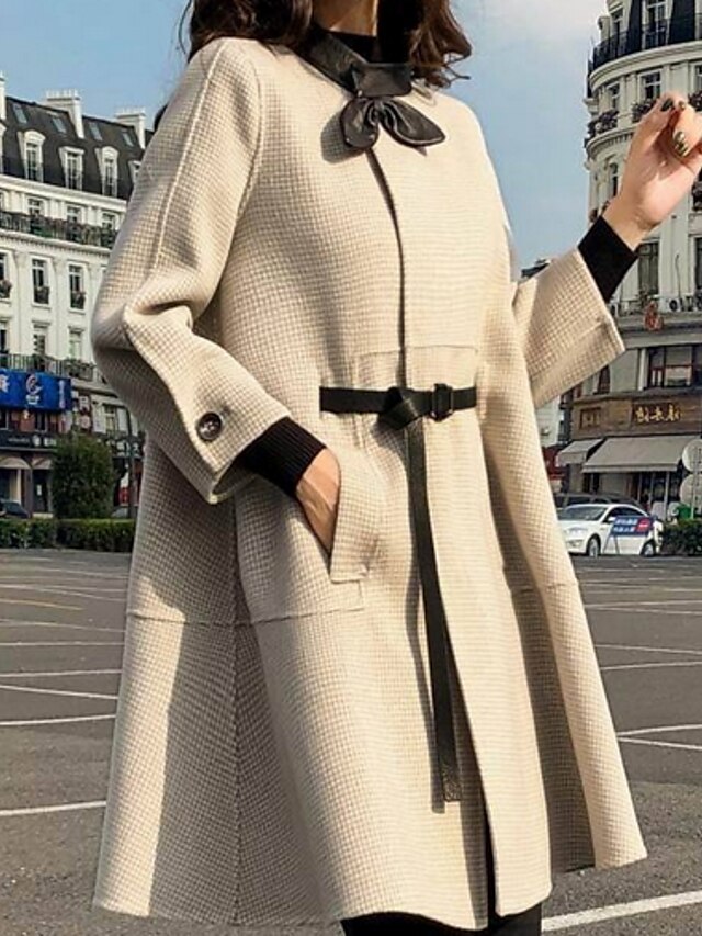  Damen Mantel Standard Solide Alltag Schwarz Beige S M L