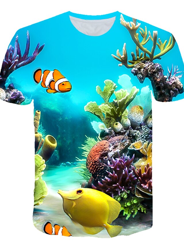  Barnet's Dag Drenge 3D Haj 3D-udskrivning Fisk T-shirt Kortærmet Sommer Aktiv Sød Stil Gade Polyester Spandex Børn Baby 2-12 år