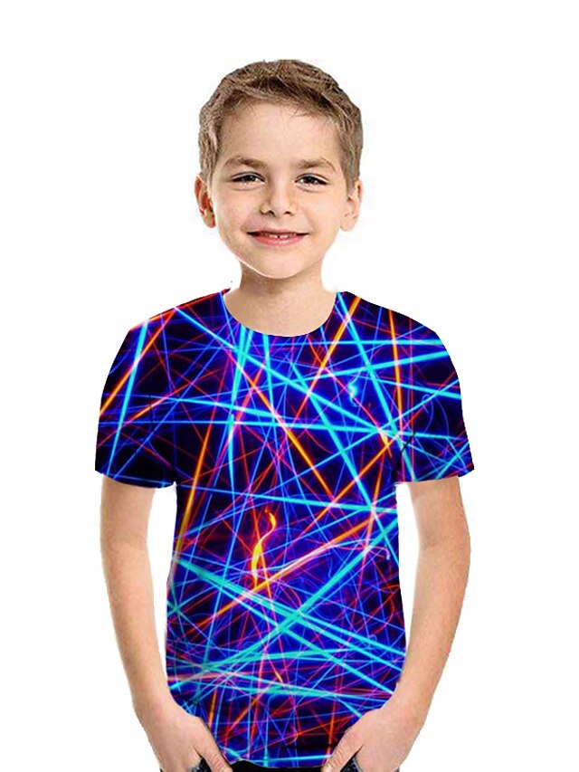  Barn Gutt T skjorte T-skjorte Kortermet Lapper 3D Print Fargeblokk Geometrisk Trykt mønster Regnbue Barn Topper Sommer Aktiv Gatemote Sport Nytt År