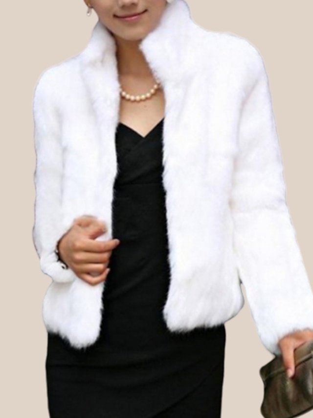  Women's Short Coat White Black Winter Stand Collar Regular Fit S M L XL XXL 3XL / Long Sleeve