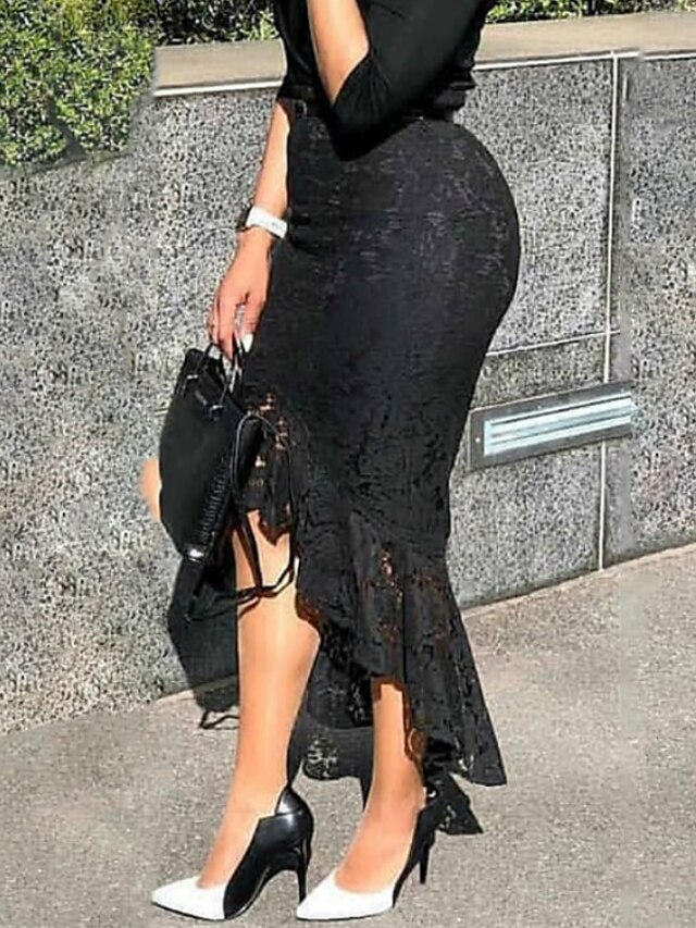  Mujer Corte Bodycon Faldas Color sólido Negro S M L / Elástico