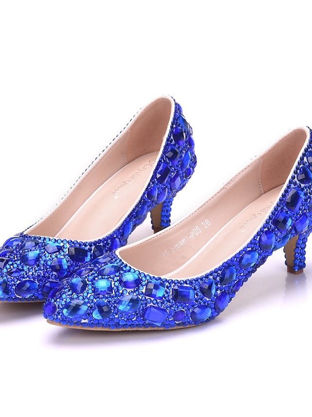  Women's Wedding Shoes Glitter Crystal Sequined Jeweled Wedding Party & Evening Solid Colored Rhinestone Crystal Sparkling Glitter Low Heel Pointed Toe Vintage Minimalism PU Loafer Blue Gold
