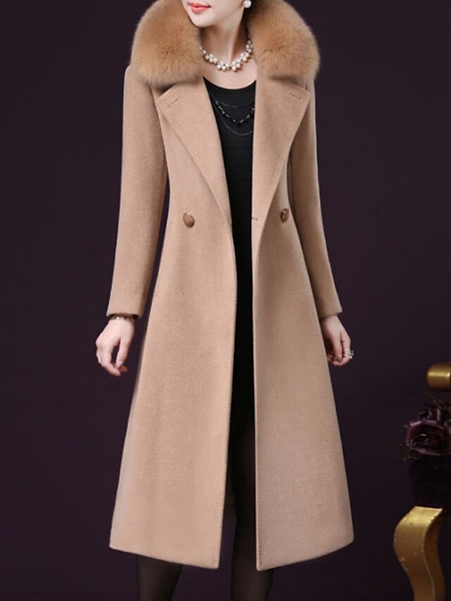  Women's Coat Going out Winter Fall Maxi Coat Regular Fit Jacket Long Sleeve Black Wine Fuchsia