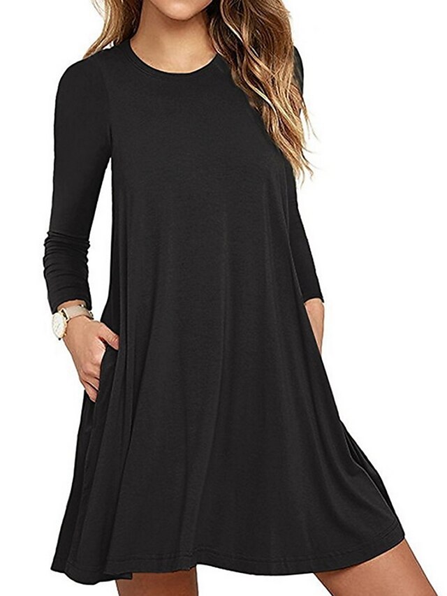 Women's A Line Dress Short Mini Dress Black Purple Wine Army Green Gray Royal Blue Long Sleeve Solid Colored Spring & Summer Round Neck Hot 2021 S M L XL XXL