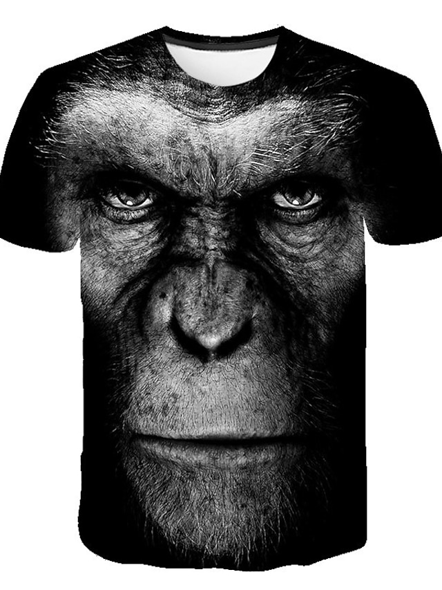  Herre T-Shirts T-shirt 3D-udskrivning Grafisk Orangutang Plusstørrelser Trykt mønster Kortærmet Daglig Toppe Land Gade Bekvem Stor og høj Sort Blå Rød