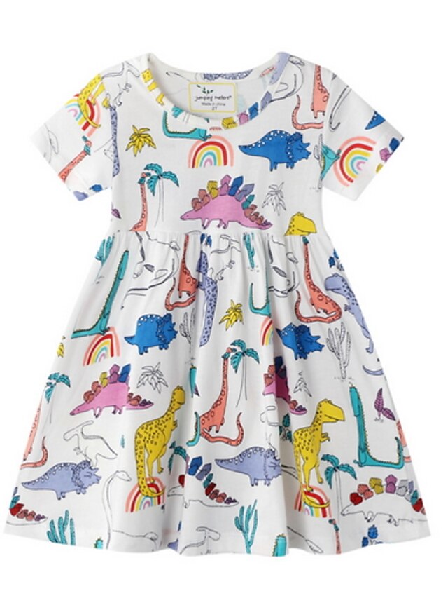  Toddler Little Girls' Dress Color Block Rainbow Above Knee Short Sleeve Dresses