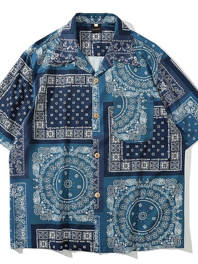  Men's Shirt Boho Daily Beach Print Half Sleeve Tops Tropical Blue Black Red / Summer