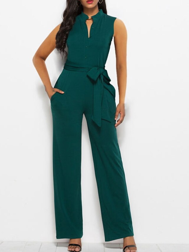  Women's Basic Green Black Red Slim Jumpsuit Solid Colored
