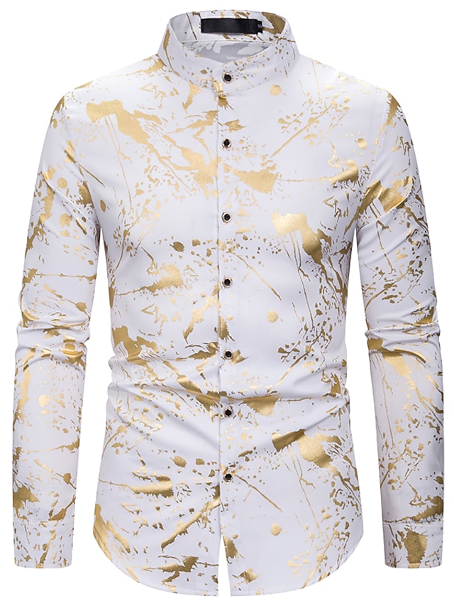  Men's Shirt Geometric Collar Standing Collar Daily Long Sleeve Tops White Silver Gold