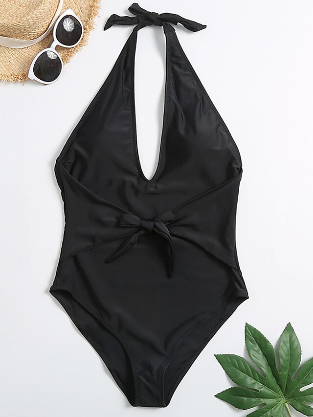  Women's Bandeau Basic Bikini Swimsuit Lace up Print Floral Swimwear Bathing Suits Black
