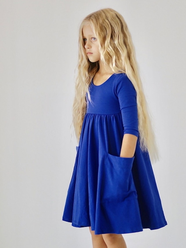  Infantil Para Meninas Vestido Floral Azul Real