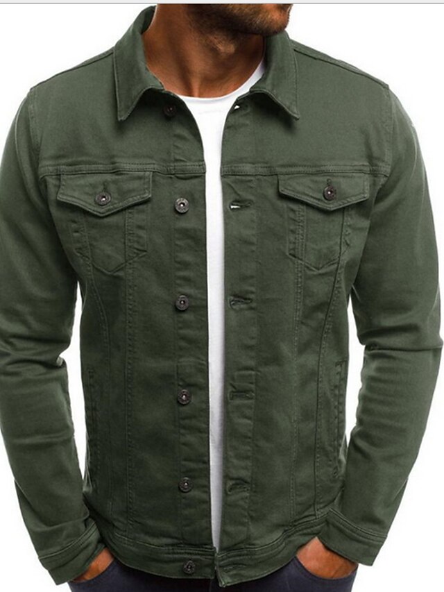  Men's Jacket Daily Regular Coat Slim Jacket Long Sleeve Solid Colored Blue Fuchsia Green