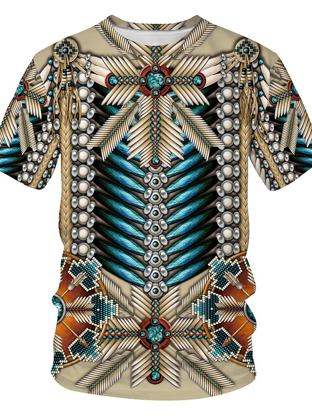  Per uomo maglietta Camicia Tinta unita Tribale 3D Rotonda Giornaliero Per uscire Manica corta Collage Stampa Top Essenziale Streetwear Cachi