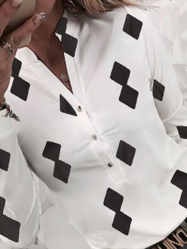  Per donna Blusa Camicia Fantasia floreale Fantasia geometrica Fiore decorativo Manica lunga A V Top Top di base Bianco Nero Rosso