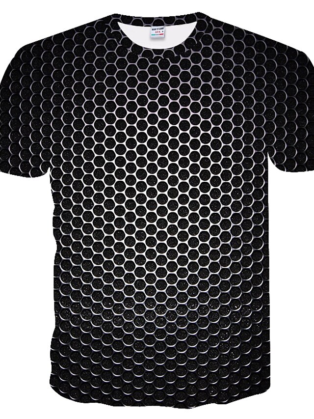 Men's T shirt Shirt Graphic Geometric 3D Round Neck Plus Size Daily Weekend Short Sleeve Tops Basic Black Purple Light Green