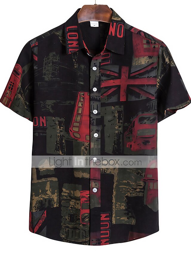  Men's Shirt Graphic Shirt Collar Shirt Collar Floral Geometric Color Block Blue Wine Dark Gray Red Brown Party Going out Print Clothing Apparel Tropical Designer / Short Sleeve / Short Sleeve