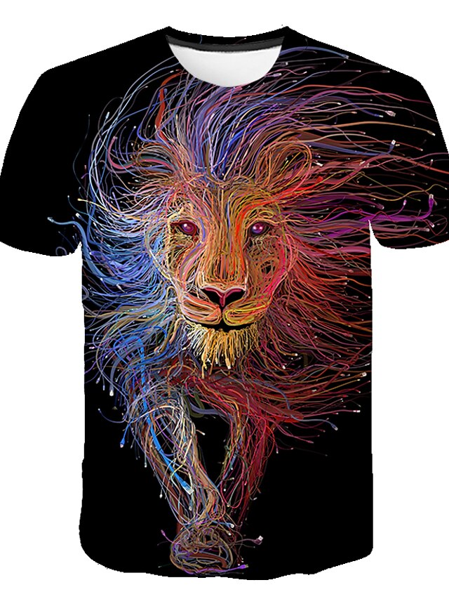  Børn Drenge T-shirt Kortærmet Løve Regnbue Farveblok 3D Trykt mønster Regnbue Børn Toppe Sommer Basale Gade