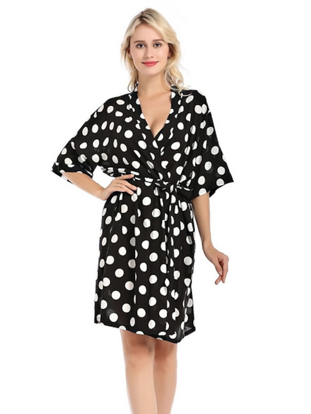  Women's Polyester / Cotton Normal Deep V Robes Gown Pajamas Polka Dot