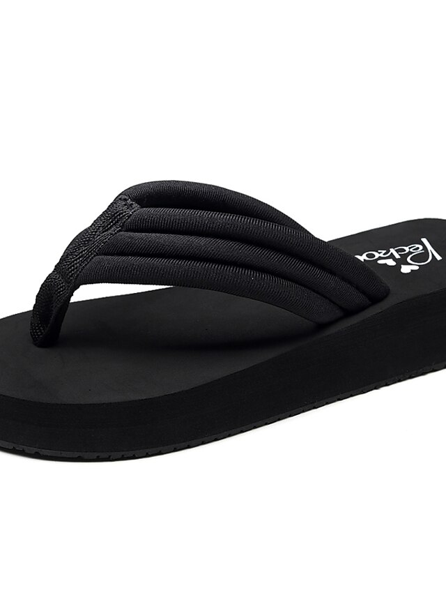 Women's Slippers & Flip-Flops Flip-Flops Flat Heel Open Toe Casual Minimalism Home Daily Walking Shoes Polyester Solid Colored Summer Black
