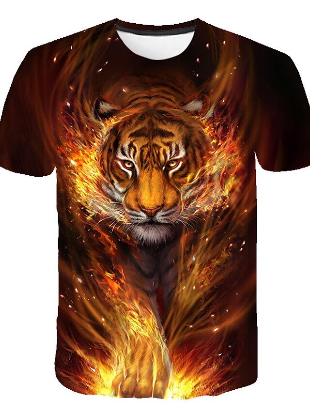  Gutt 3D Dyr Tiger T skjorte Kortermet 3D-utskrift Sommer Gatemote Kul Polyester Barn 3-12 år Skole utendørs Daglig