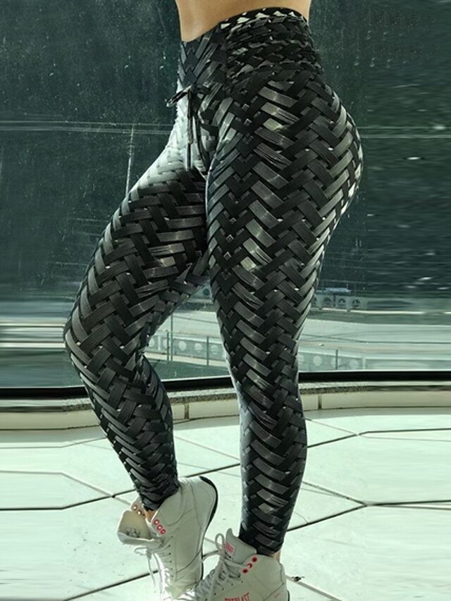  Mujer Básico Legging Geométrico Estampado Media cintura Negro Morado S M L