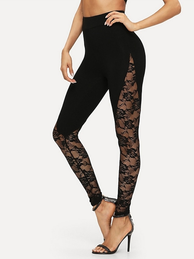  Women's Sexy Stretchy Lace Mid Waist Leggings