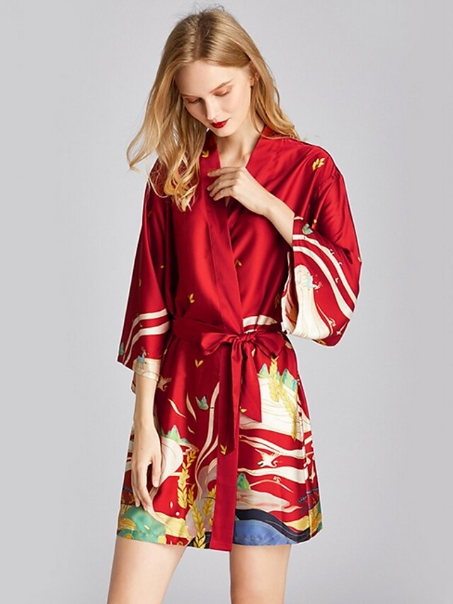  Mulheres Decote em V Profundo Robes Pijamas Geométrica