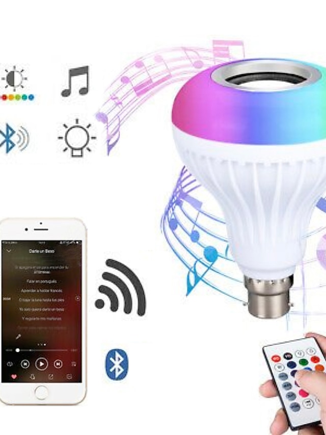  Bluetooth Light Bulb Speaker 12W Smart LED Music Play Bulb E27 E26 B22 BaseColorfulWireless RGB LED Light Bulbs With 24 Keys Remote Control for Bar Decoration Home KTV Party Restaurant