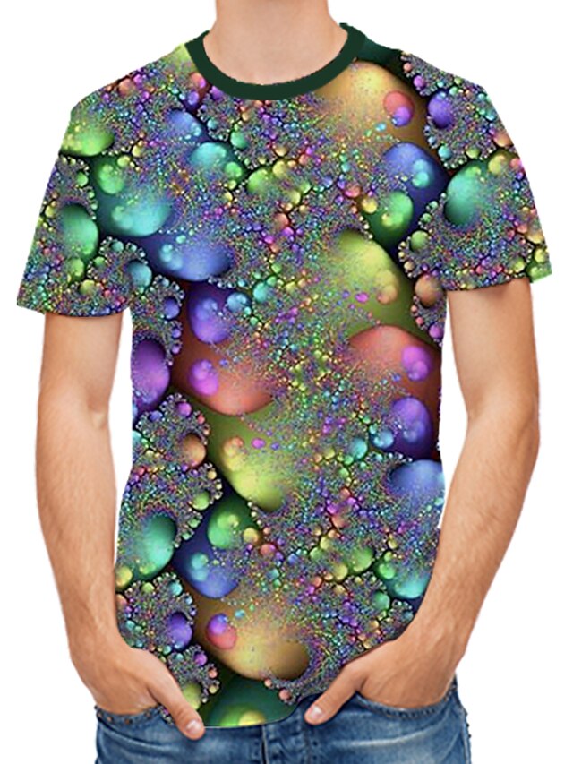  Men's T shirt Graphic Abstract Print Short Sleeve Daily Tops Round Neck Silver / Summer