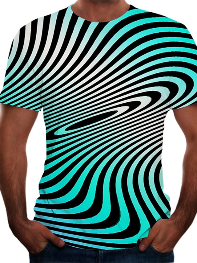  Men's T shirt Tee Shirt Round Neck Graphic 3D Light Blue Short Sleeve Plus Size Daily Weekend Tops Basic