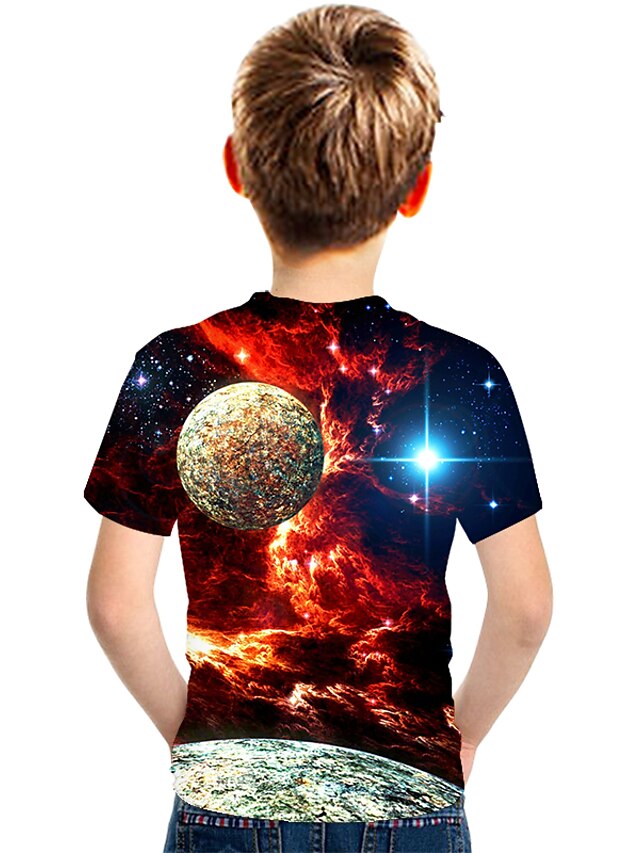  Barnet's Dag Drenge 3D Grafisk Farveblok 3D-udskrivning T-shirt Kortærmet 3D-udskrivning Sommer Gade Basale Afslappet Polyester Rayon Børn 2-12 år