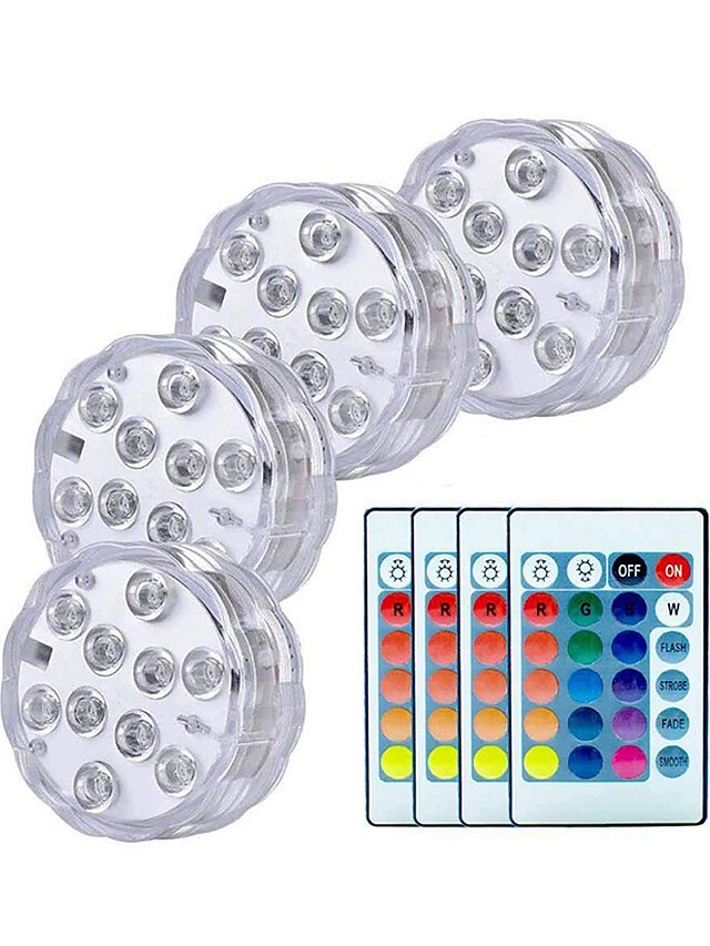  5 W 4pcs Waterproof Remote Controlled Dimmable Underwater Lights 4.5 V Multi Color 10 Outdoor Lighting Swimming pool Courtyard LED Beads Halloween Christmas
