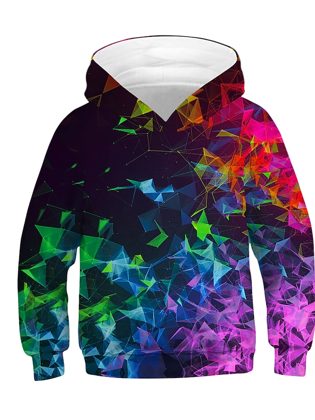  Børn Drenge Hættetrøje og sweatshirt Pullover Langærmet Sort 3D-udskrivning Regnbue Grafisk 3D Print Farveblok Med lommer Aktiv Basale 4-12 år