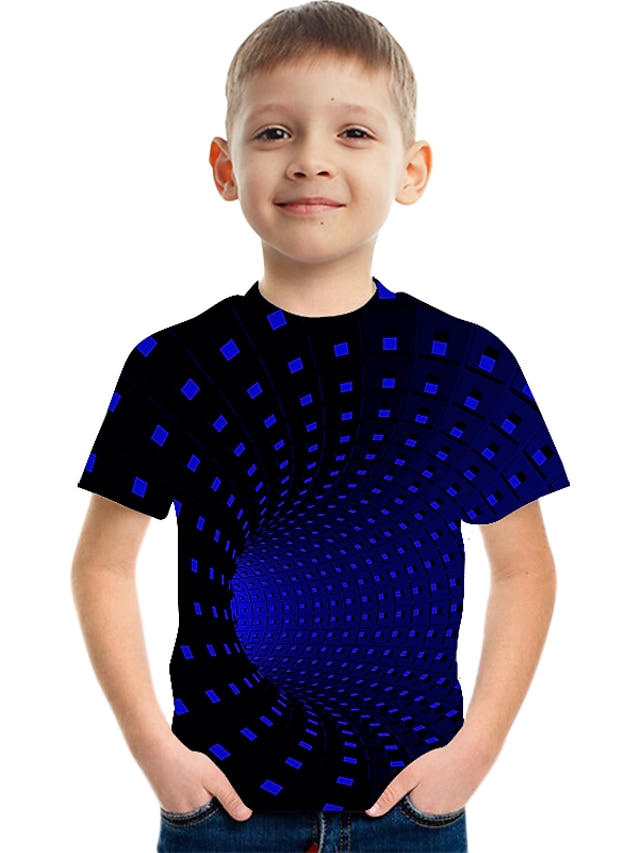  Barn Gutt T skjorte T-skjorte Kortermet Regnbue Fargeblokk 3D Trykt mønster Blå Barn Topper Sommer Grunnleggende Gatemote