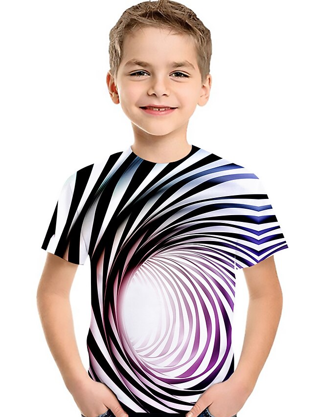  Boys T shirt Short Sleeve T shirt Tee Geometric Color Block Optical Illusion 3D Print Active Sports Streetwear Polyester Spandex Kids Toddler Print 3D Printed Graphic Shirt