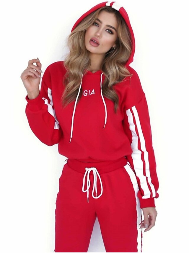  Women's Geometric Causal Daily Two Piece Set Hoodie Tracksuit Pant Jogger Pants Tops