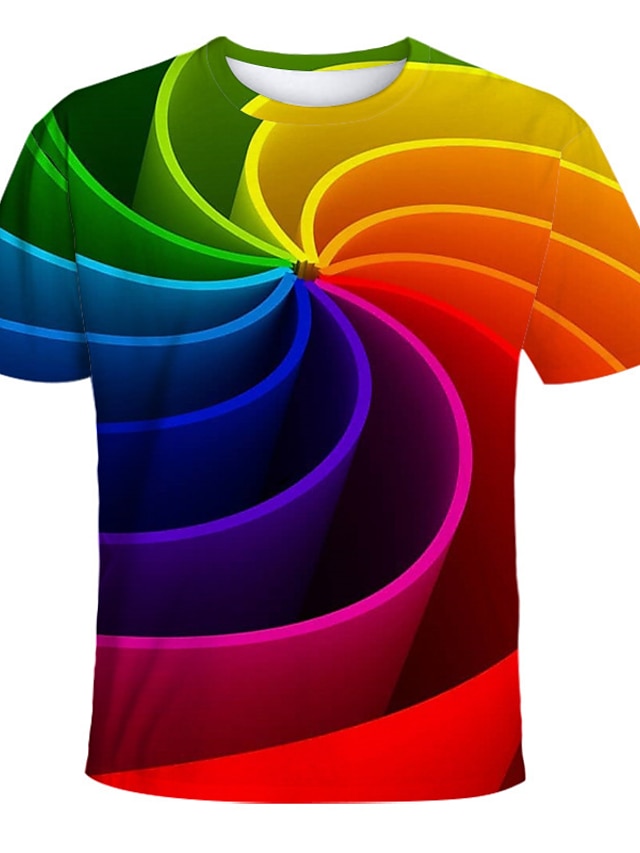  Jungen 3D Farbblock Regenbogen 3D-Druck T-Shirt Kurzarm 3D-Druck Sommer Aktiv Sport Strassenmode Polyester kinderkleidung Baby 2-13 Jahre Täglich
