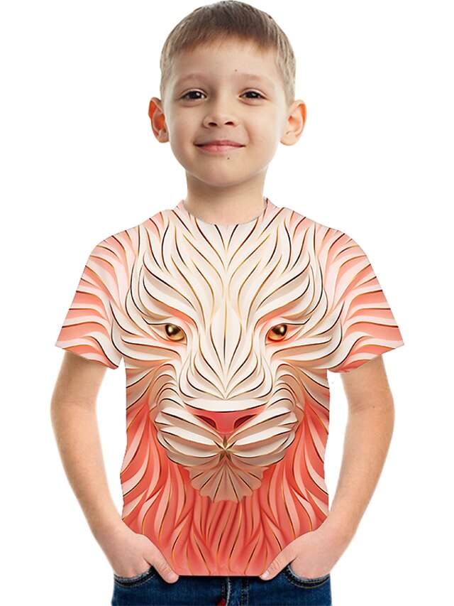  Barn Gutt T skjorte T-skjorte Kortermet Fargeblokk 3D Trykt mønster Rød Barn Topper Sommer Aktiv Gatemote Barnas Dag